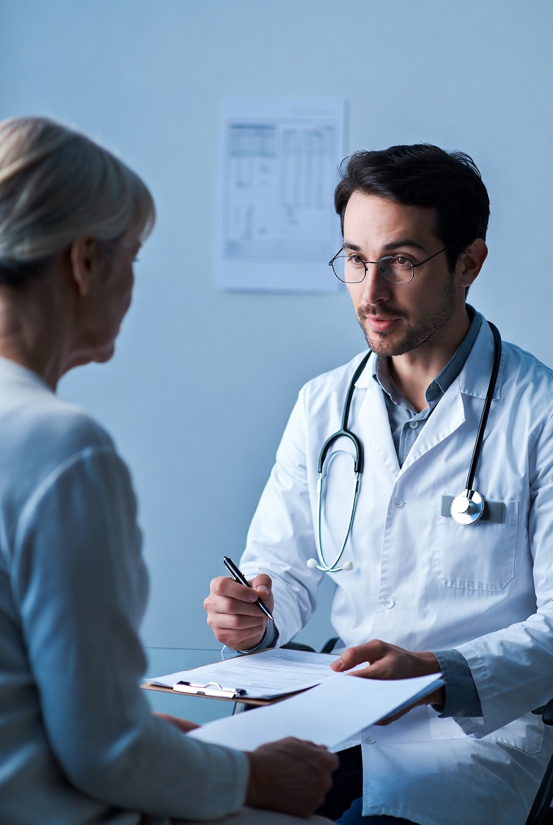 Doctor realizando una consulta de medicina general.
