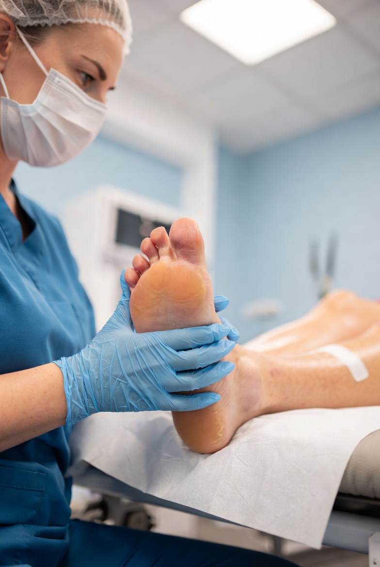 Doctor atendiendo a un paciente con pie diabetico.